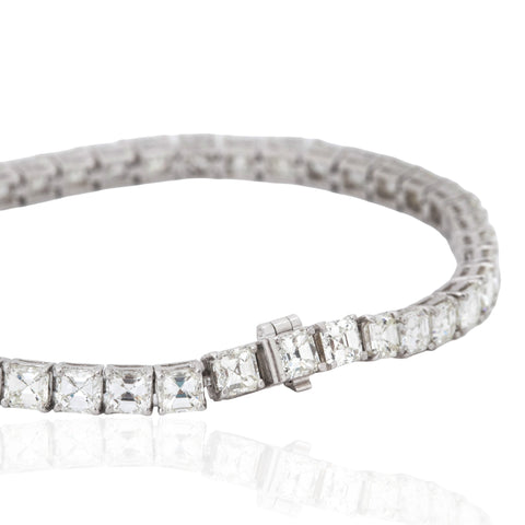 14.70ctw vintage asscher cut diamond tennis bracelet in 18kt white gold – alternate view 4