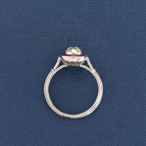 1.47ctw Old Mine Cut Diamond & Ruby Target Ring