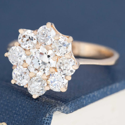 1.47ctw Vintage Old European Cut Diamond Cluster Ring