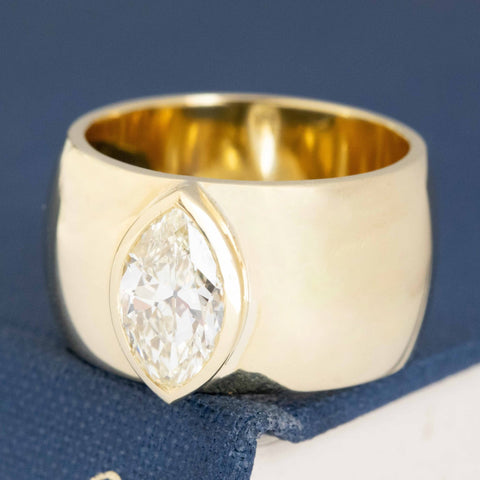 1.48ct Vintage Marquise Cut Diamond Cigar Ring, GIA