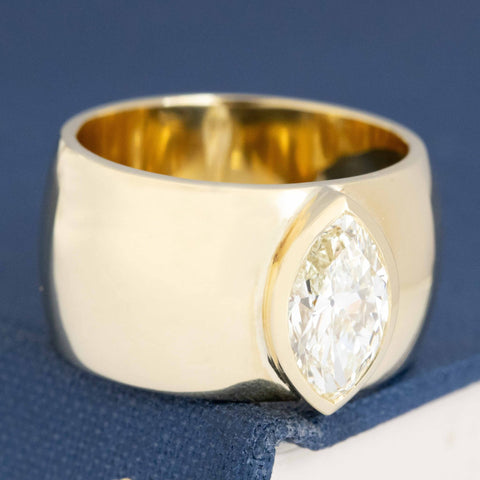 1.48ct Vintage Marquise Cut Diamond Cigar Ring, GIA