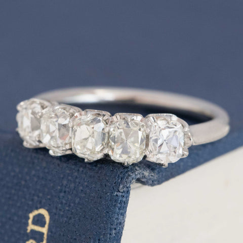 1.48ctw Old Mine Cut Diamond Half-Hoop 5-Stone Band