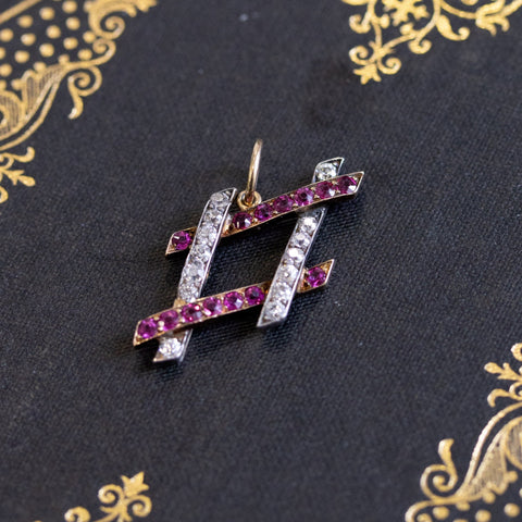 1.50ctw Art Deco Diamond and Ruby Hashtag Charm Pendant