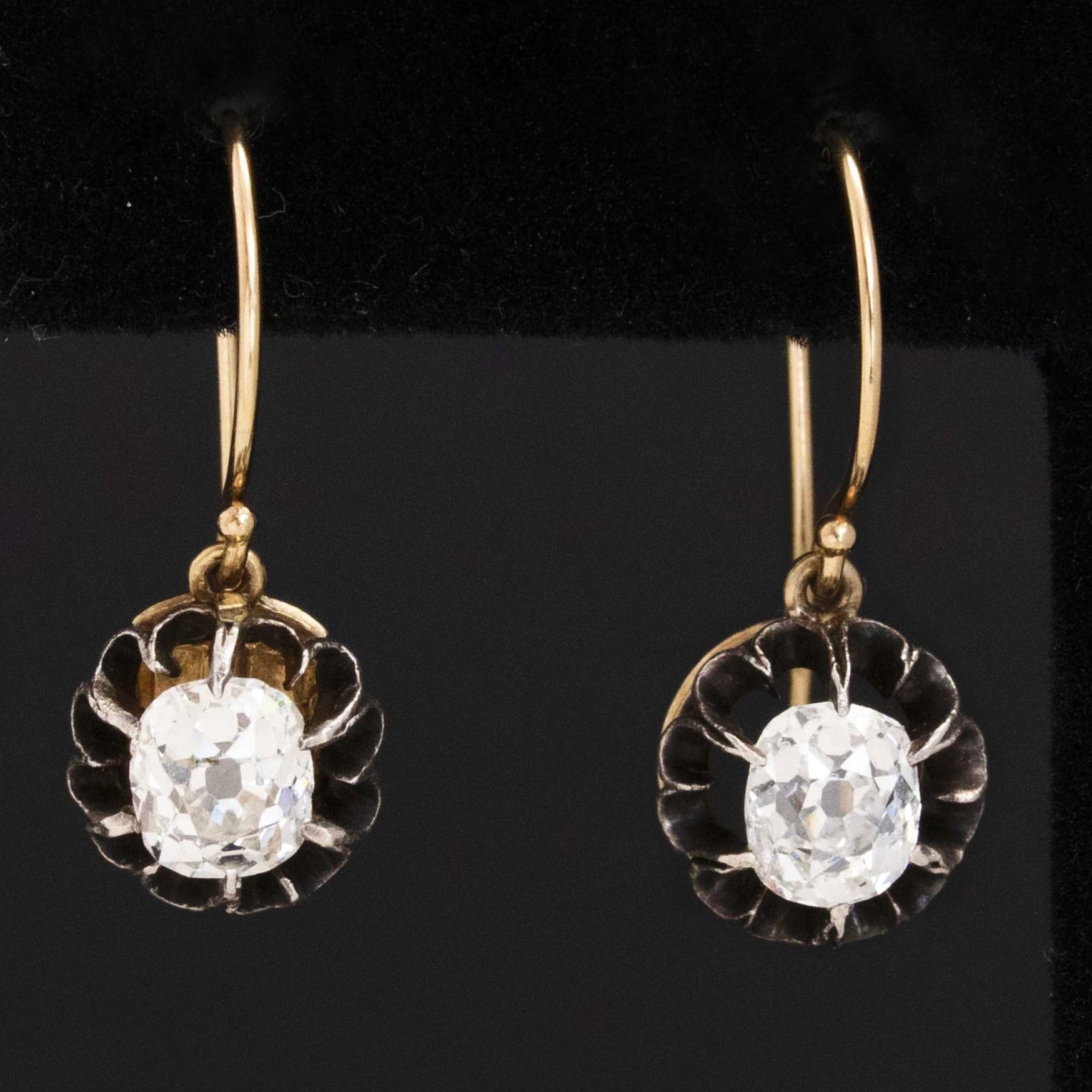 1.60ctw Antique Elongated Old Mine Cut Diamond Buttercup Drop Earrings