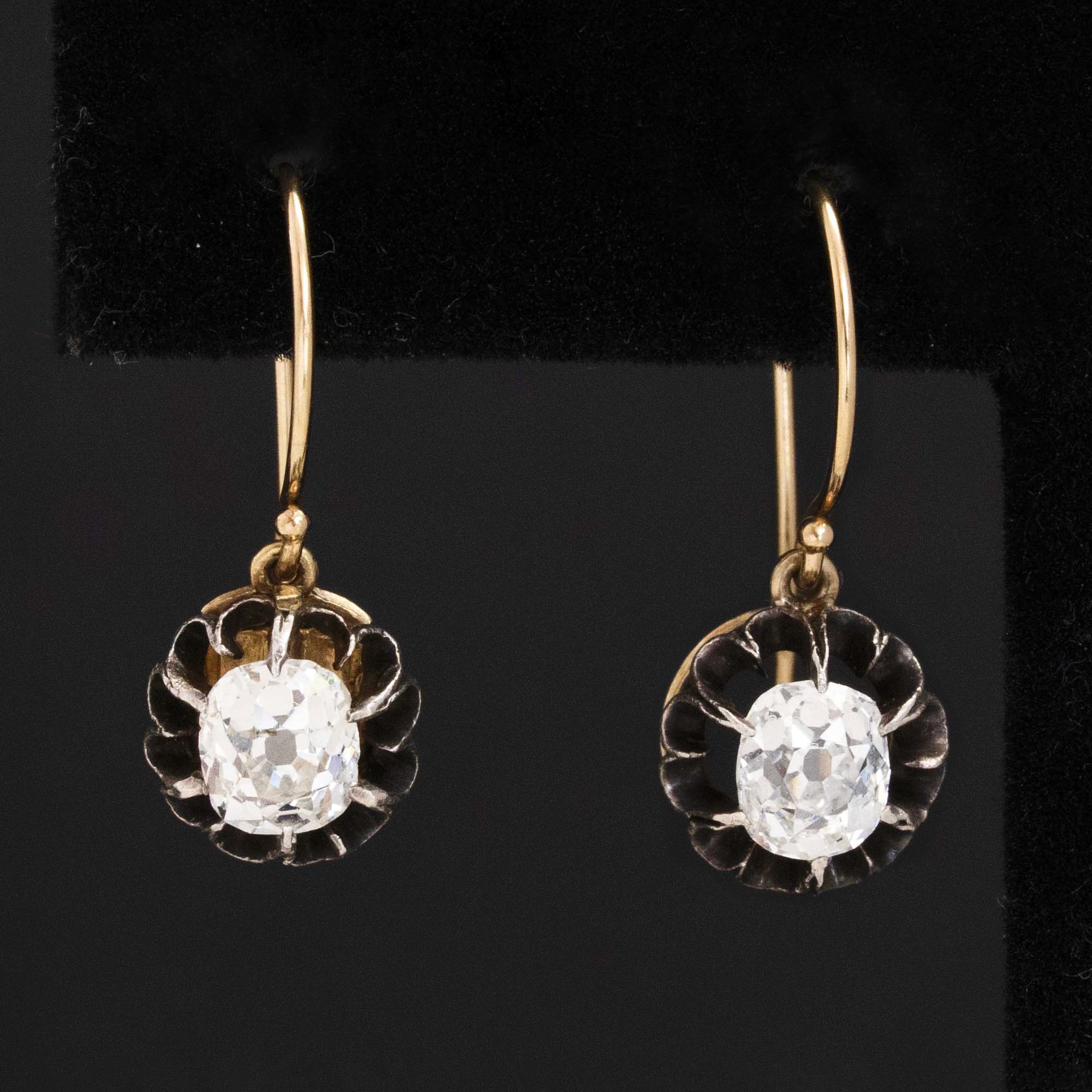 1.50ctw Elongated Old Mine Cut Diamond Collet Drop Earrings