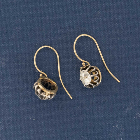 1.60ctw Antique Elongated Old Mine Cut Diamond Buttercup Drop Earrings