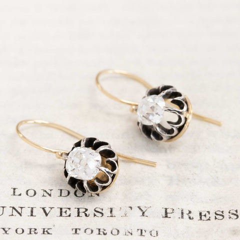 1.60ctw Antique Elongated Old Mine Cut Diamond Buttercup Drop Earrings