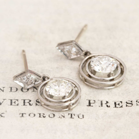 1.17ctw Old European Cut Diamond Drop Earrings