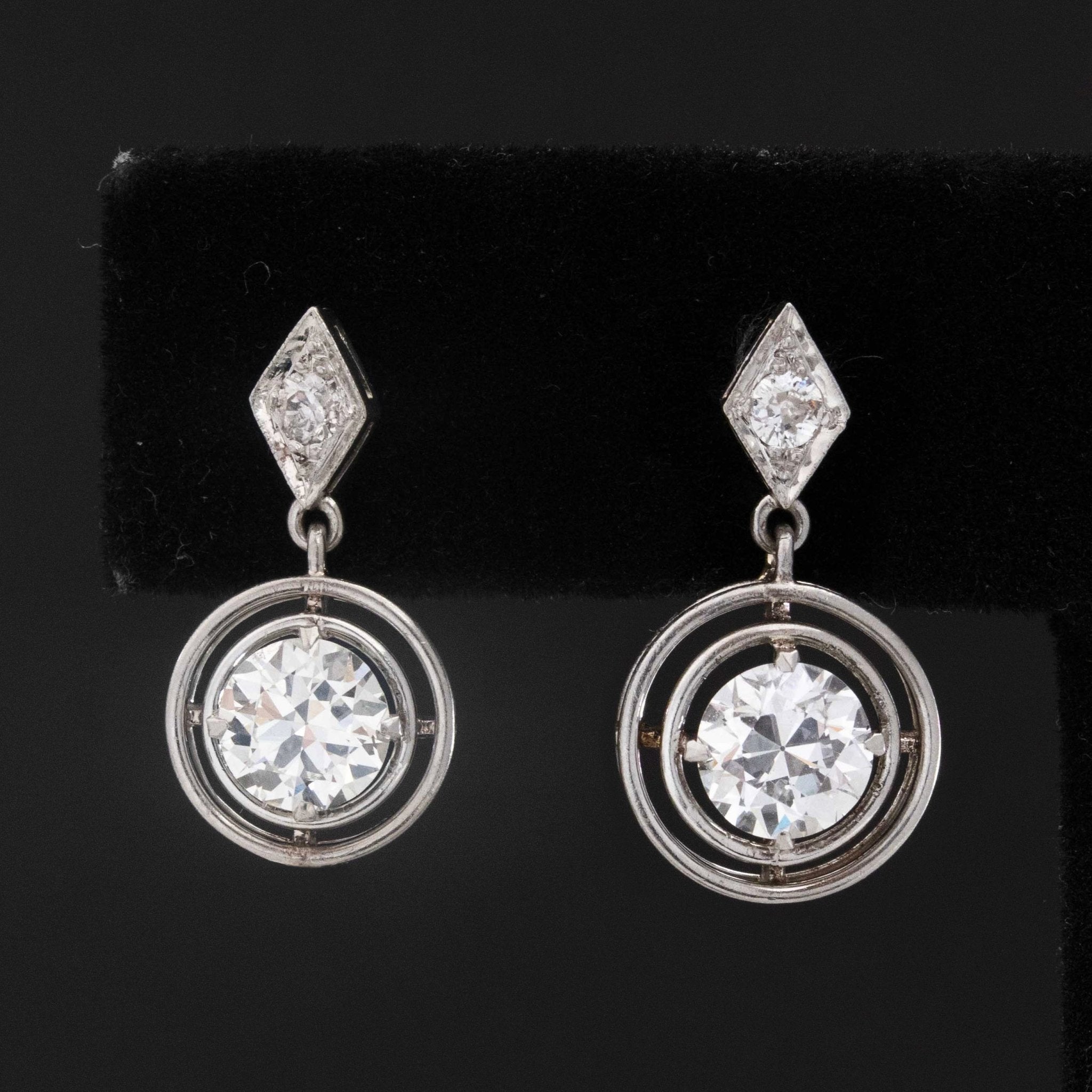 1.50ctw Old European Cut Diamond Drop Earrings