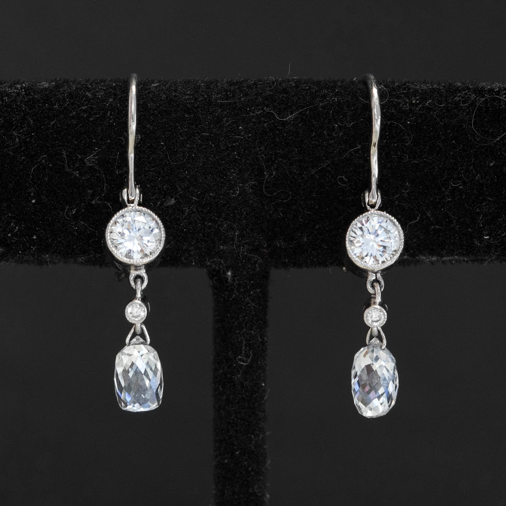 1.50ctw Vintage Briolette Cut Diamond Drop Earrings