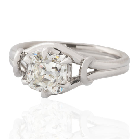 1.51ct Cushion Cut Diamond Scroll Ring, GIA