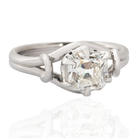 1.51ct Cushion Cut Diamond Scroll Ring, GIA