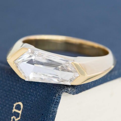 1.51ct Kite Step Cut Diamond Half Bezel Solitaire, GIA J VVS1