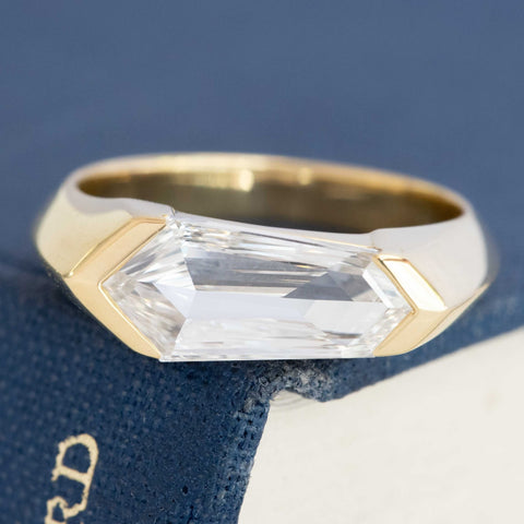1.51ct Kite Step Cut Diamond Half Bezel Solitaire, GIA J VVS1