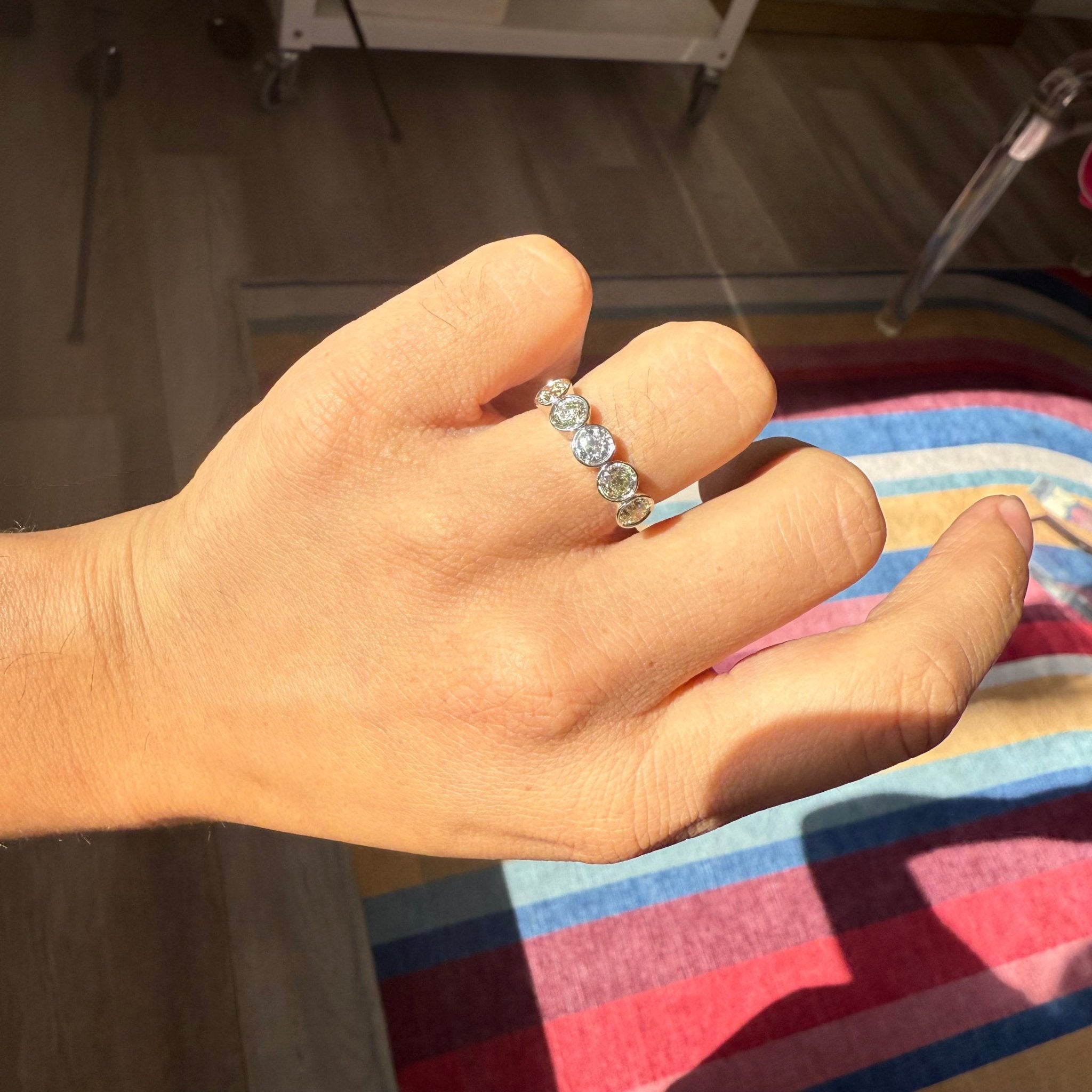 Jewels by Grace 1.51ctw Old European diamond bezel band shown on hand