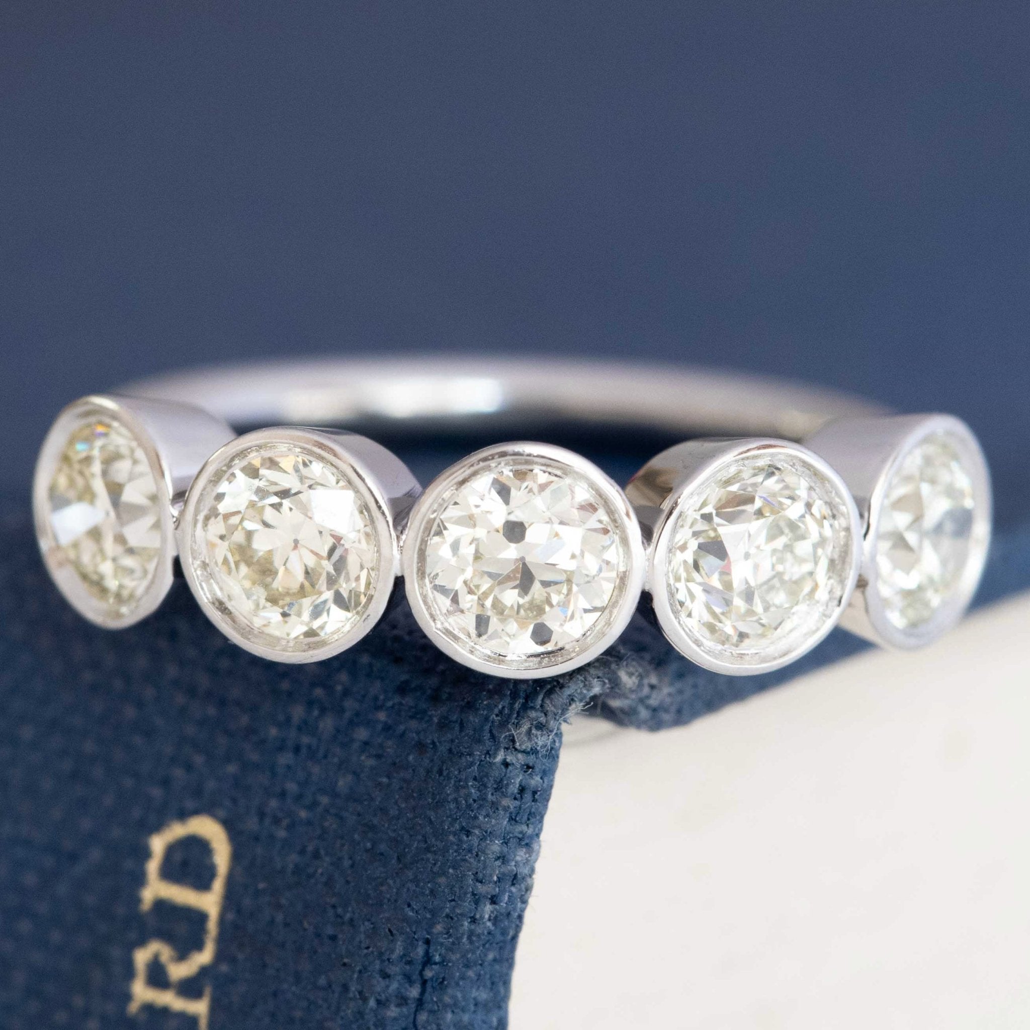 Old European cut diamonds in sleek bezel band ring