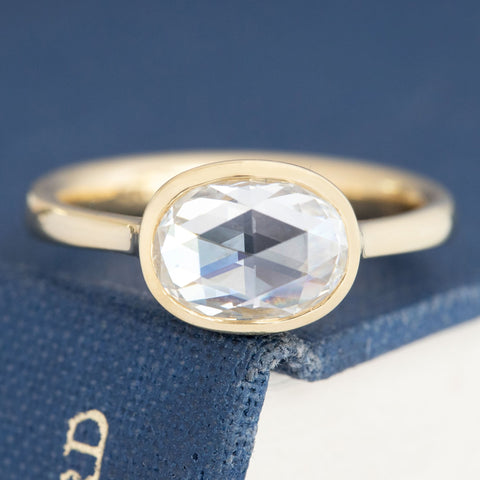 1.51ct GIA H VS1 high domed oval rose cut diamond bezel solitaire, 18K yellow gold