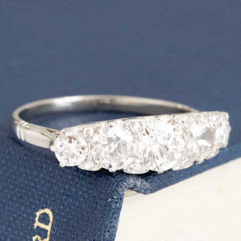 1.51ctw Antique Old European Cut Diamond Graduated 5-Stone Band