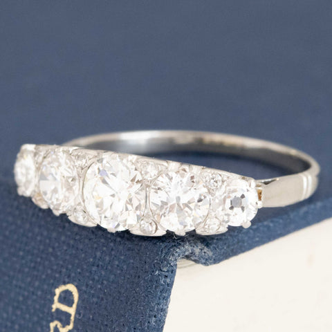 1.51ctw Antique Old European Cut Diamond Graduated 5-Stone Band