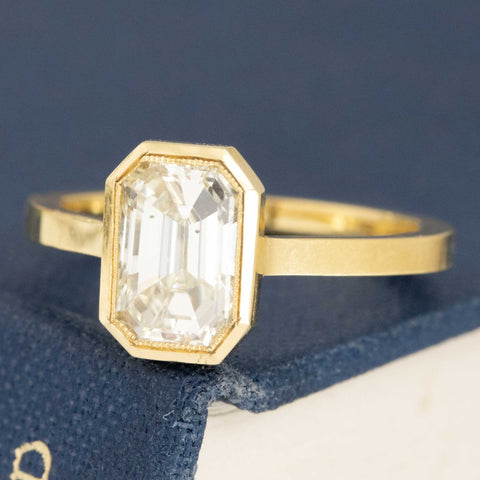 1.52ct Emerald Cut Diamond Bezel Solitaire, GIA