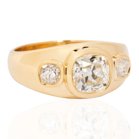 1.52ctw Old Mine Cut Diamond Bezel Trilogy Ring, GIA