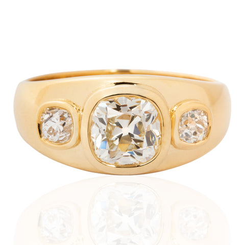 1.52ctw Old Mine Cut Diamond Bezel Trilogy Ring, GIA