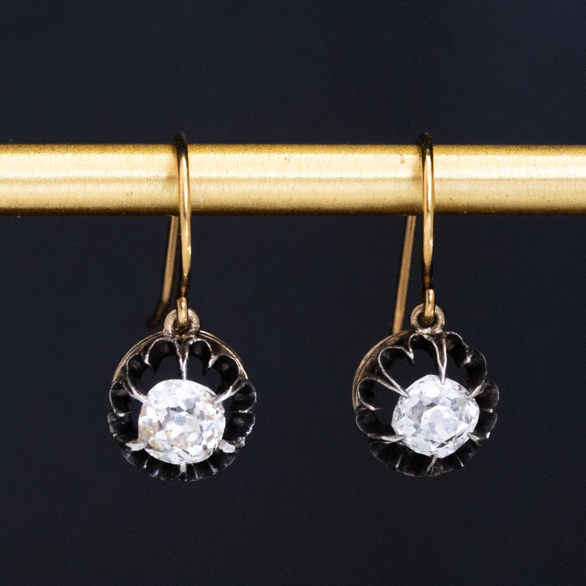 1.53ctw Antique Old Mine Cut Diamond Buttercup Drop Earrings