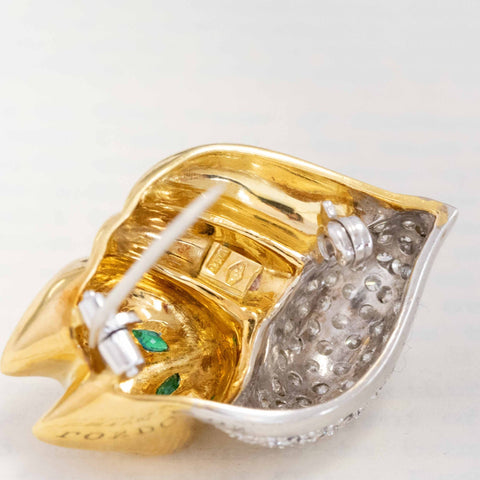 1.53ctw Diamond & Emerald Fox Brooch Italian