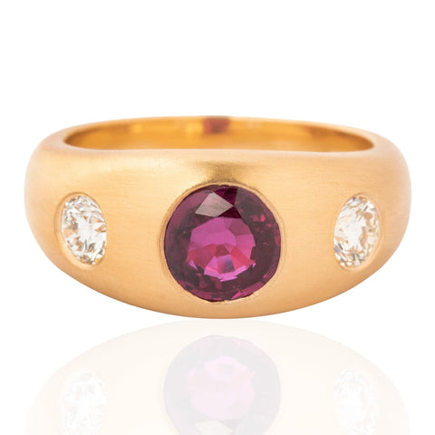 1.53ctw Diamond & Ruby Flush Set Trilogy Ring