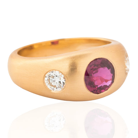 1.55ctw Diamond & Ruby Flush Set Trilogy Ring