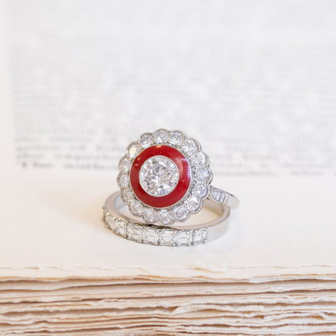 1.53ctw (est) Art Deco Diamond Enamel Target Ring