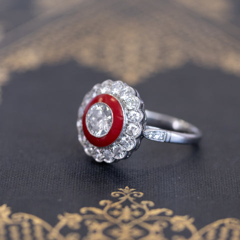 1.53ctw (est) Art Deco Diamond Enamel Target Ring