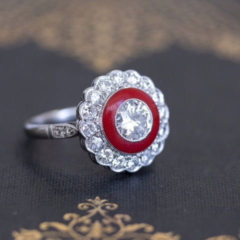 1.53ctw (est) Art Deco Diamond Enamel Target Ring