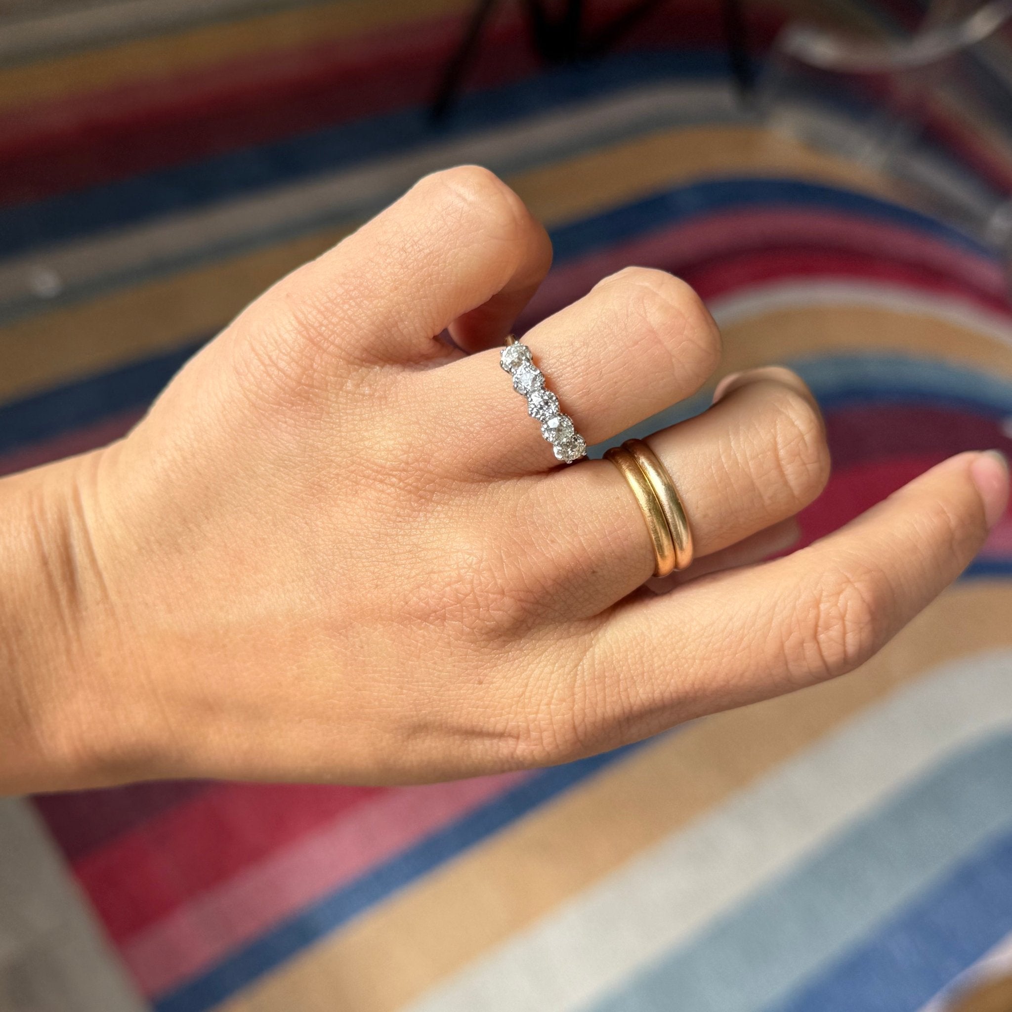 1.53ctw Old European Cut Diamond 5-Stone Half-Hoop Band