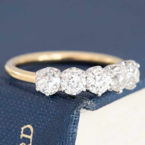 1.53ctw Old European Cut Diamond 5-Stone Half-Hoop Band