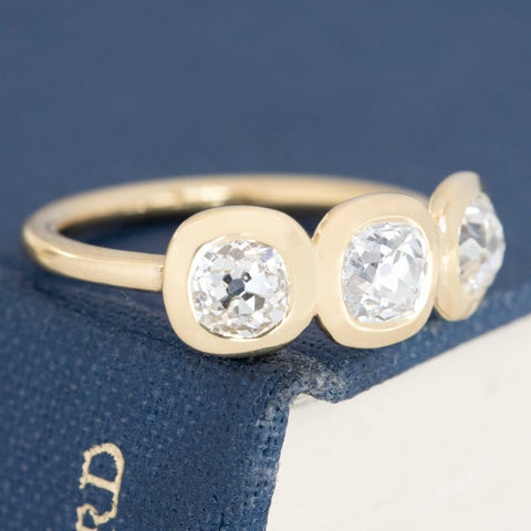 1.53ctw Old Mine Cut Diamond Bezel Trilogy Ring
