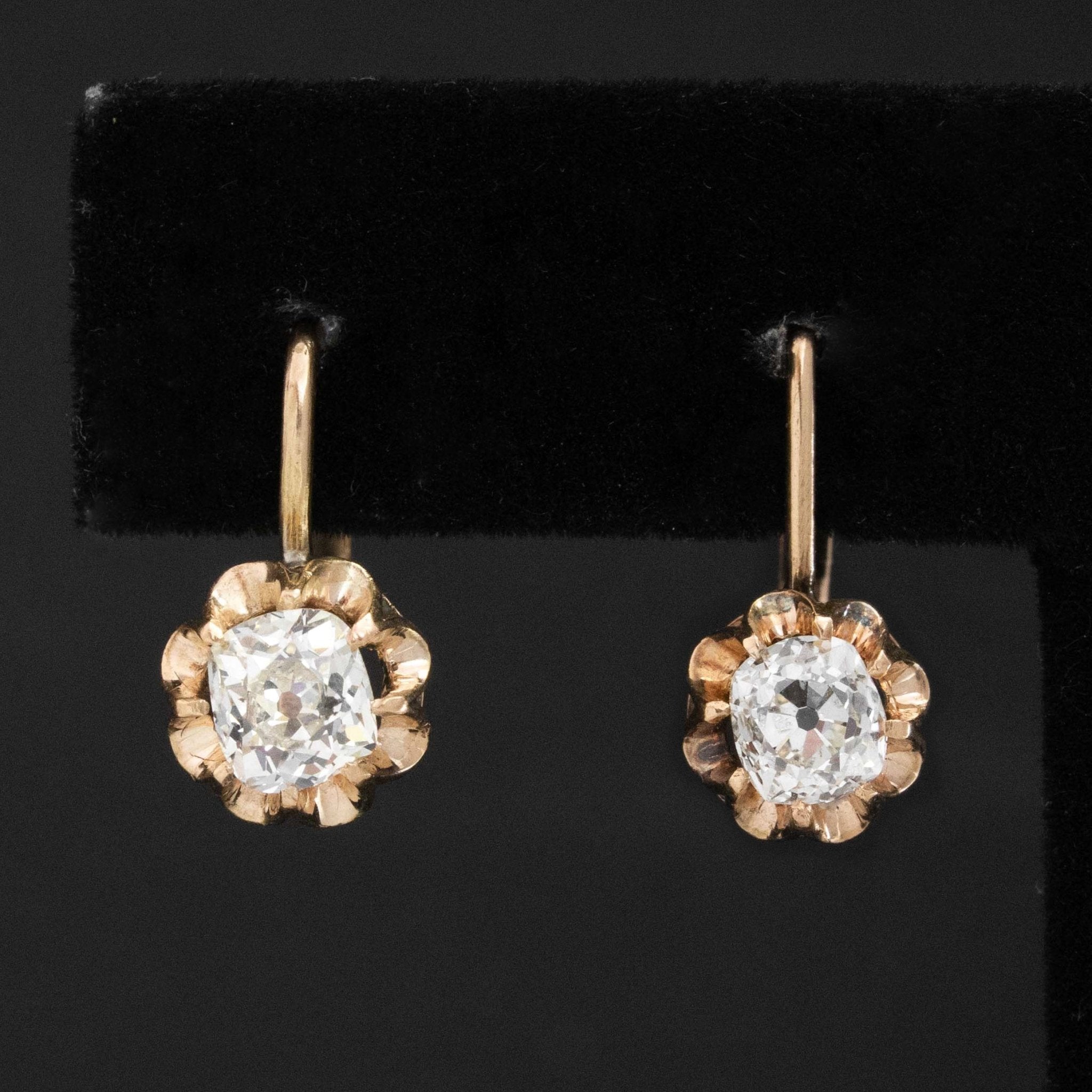 1.54ctw Antique Old Mine Cut Diamond Collet Earrings