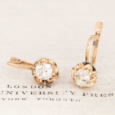 1.54ctw Antique Old Mine Cut Diamond Collet Earrings
