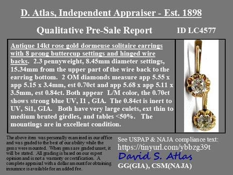 1.54ctw Antique Old Mine Cut Diamond Collet Earrings