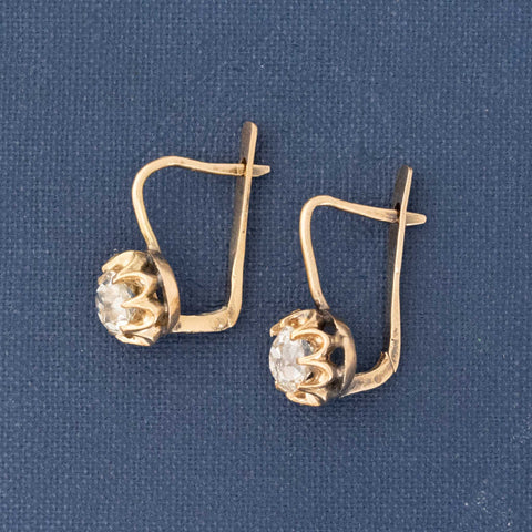 1.54ctw Antique Old Mine Cut Diamond Collet Earrings