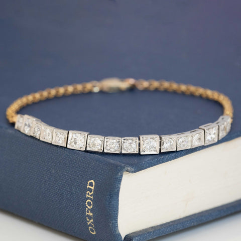 1.55ctw Antique Old European Cut Diamond Block Chain Bracelet