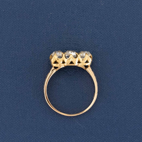 1.55ctw Antique Old Mine Cut Diamond Trilogy Ring