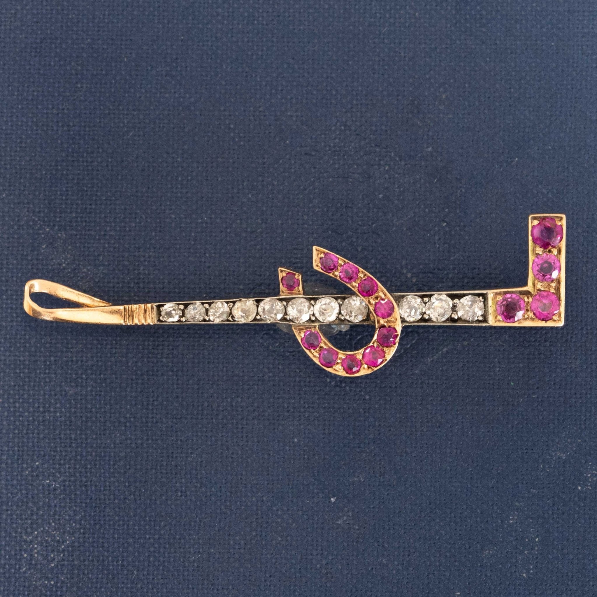 1.55ctw Diamond & Ruby Horseshoe/Riding Crop Brooch