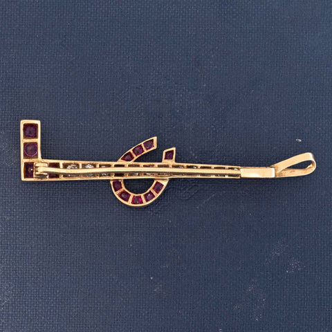 1.55ctw Diamond & Ruby Horseshoe/Riding Crop Brooch