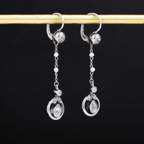 1.55ctw Vintage Pearl & Diamond Drop Earrings