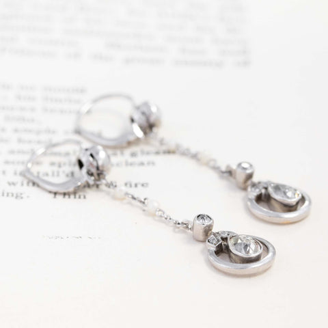 1.55ctw Vintage Pearl & Diamond Drop Earrings