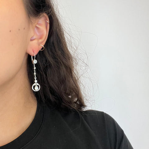 1.55ctw Vintage Pearl & Diamond Drop Earrings