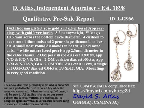 1.55ctw Vintage Pearl & Diamond Drop Earrings