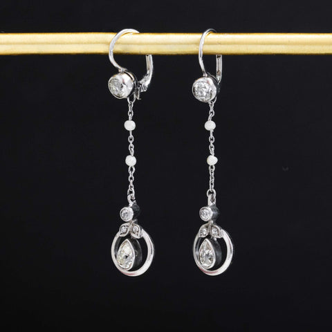 1.55ctw Vintage Pearl & Diamond Drop Earrings