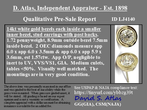 1.57ctw Old European Cut Diamond Double Bezel Stud Earrings